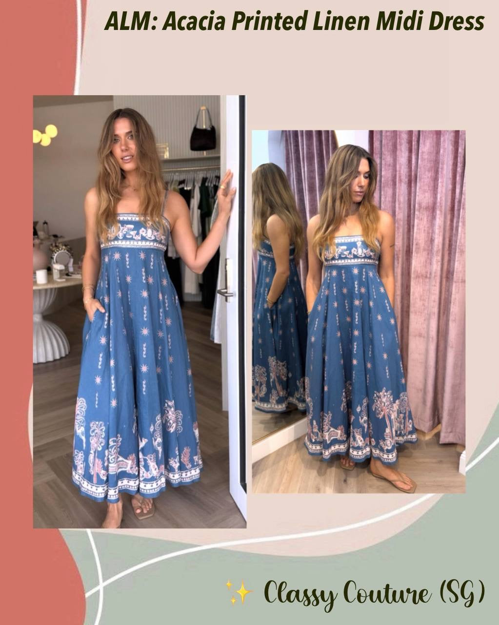 ALM Acacia Printed Linen Midi Dress Sundress