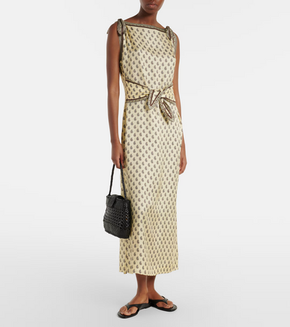 2 Colors! DN003 Silk-Viscose Midi Dress in Paisley