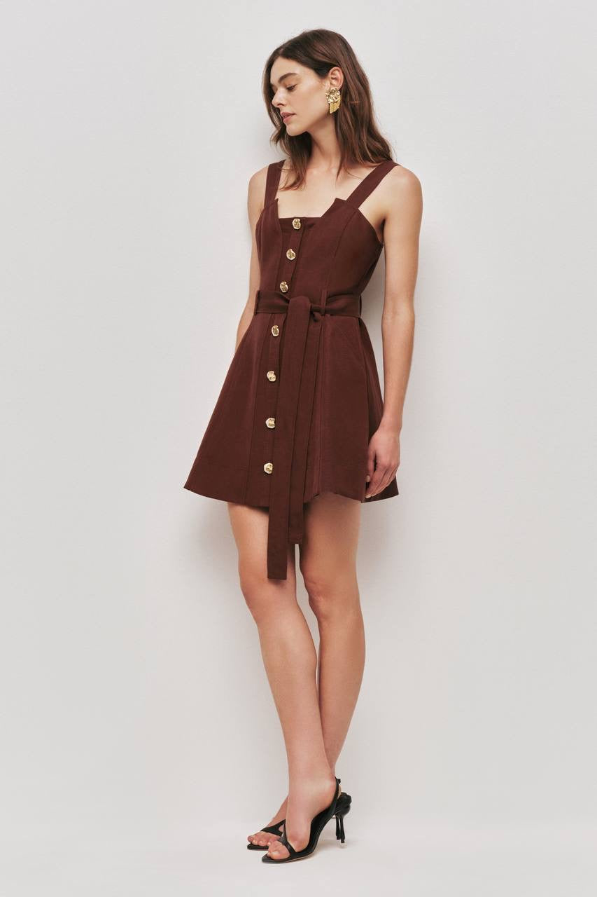 AJ Manon Brown Linen-viscose Mini Dress