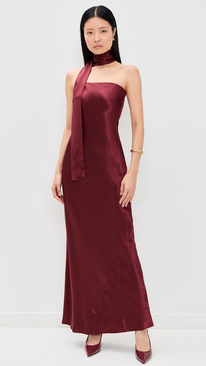 SALE! Oren Strapless Bandeau Silk Maxi Dress with Scarf