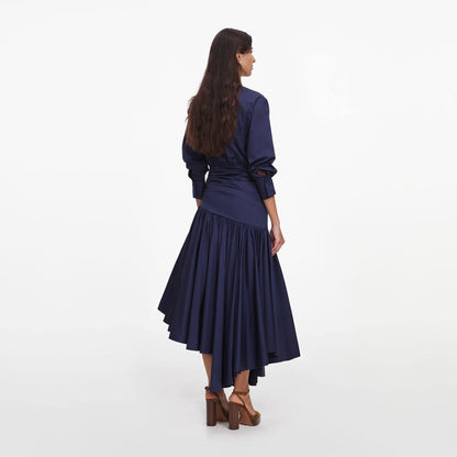 SP Navy Cotton Asymmetrical Midi Dress