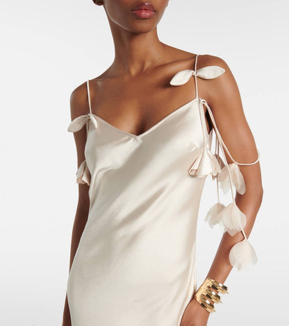 SP Satin Floral Appliqué Maxi Dress