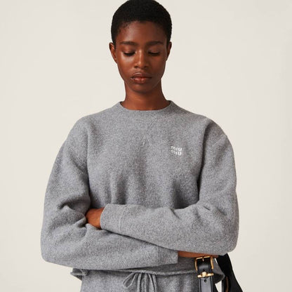MM Grey Cropped Wool And Cashmere Jumper Sweater
