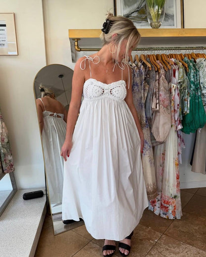 TG Kirsten Crochet Cotton Sundress Maxi Dress | Cami Babydoll Peplum Top