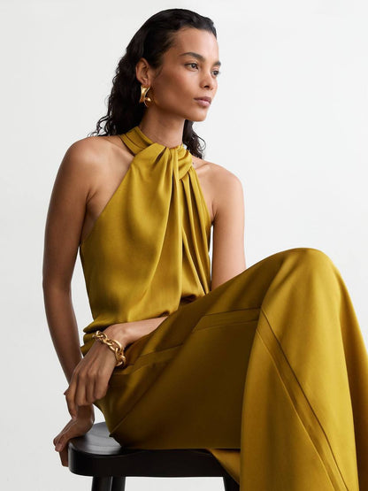 Finley Satin Draped Wide-Leg Jumpsuit