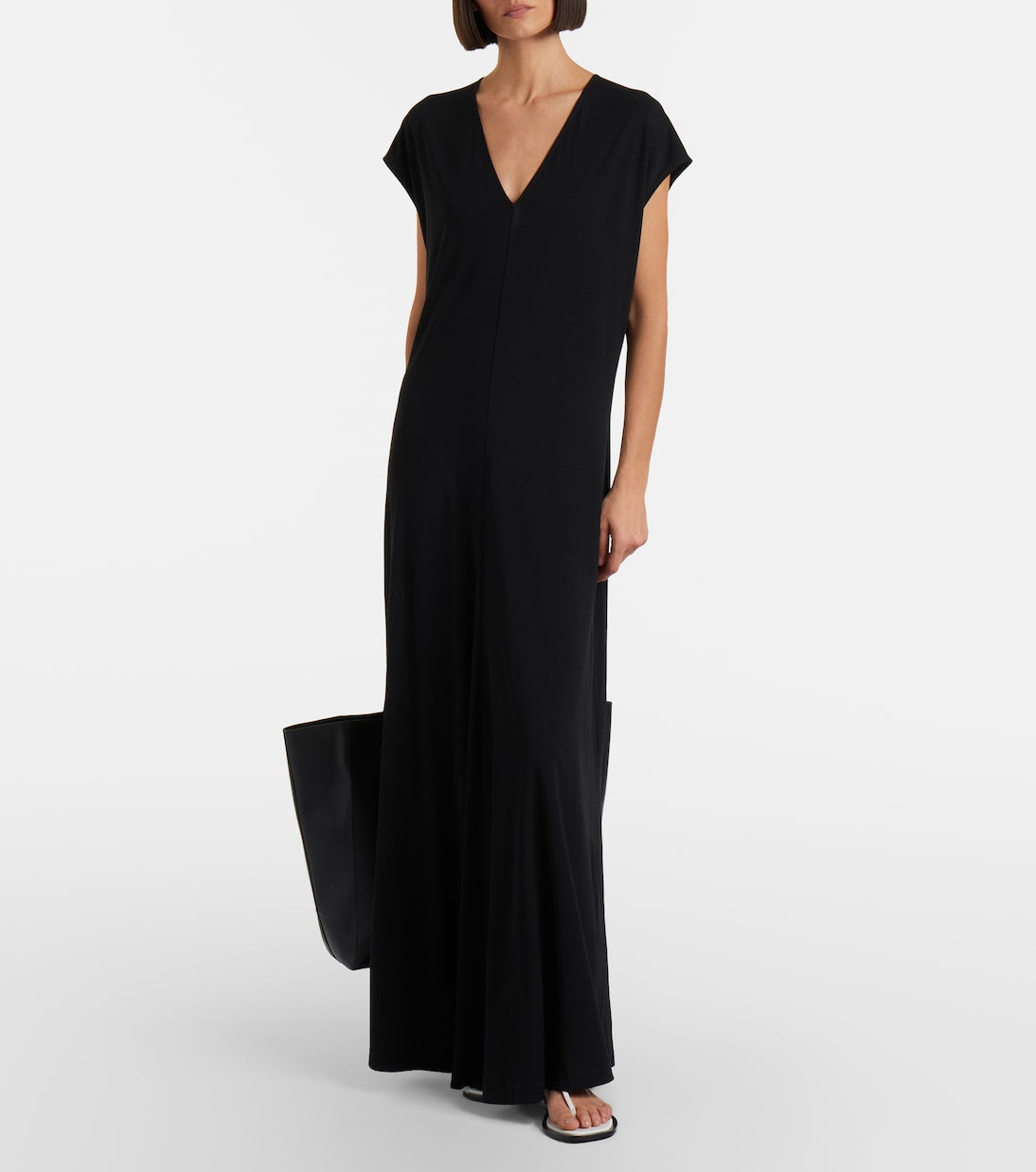 Tot V-Neck Viscose-blend Jersey Cap Sleeve Maxi Dress