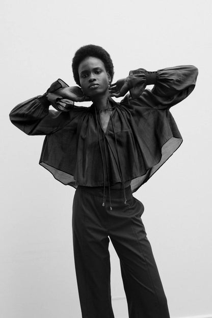 CLE Laurel Tencel-blend Sheer Cropped Shirt