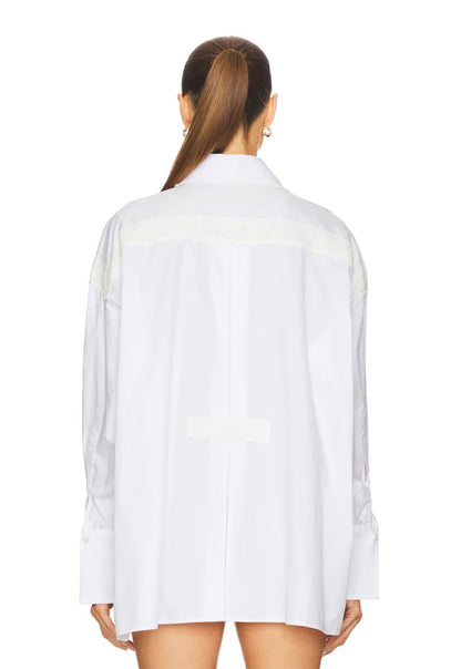 HS The Summer White Overshirt Oversized Shirtdress Shirt | White Shorts w Vintage Swiss Embroidery | Cotton Set
