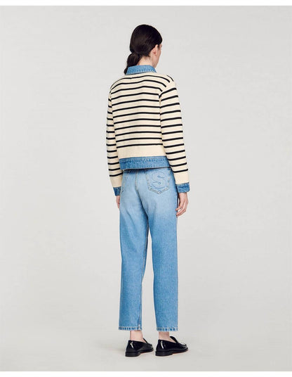 SD Ylva Stripy Knit And Denim Coatigan Jacket