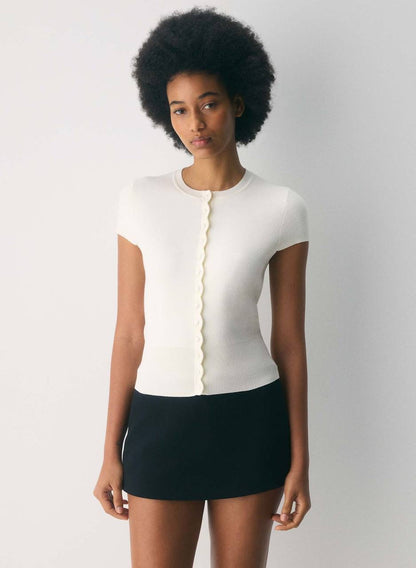 ARZ Storyboard Wonder Yarn Viscose-blend Short-sleeved Cardigan Top