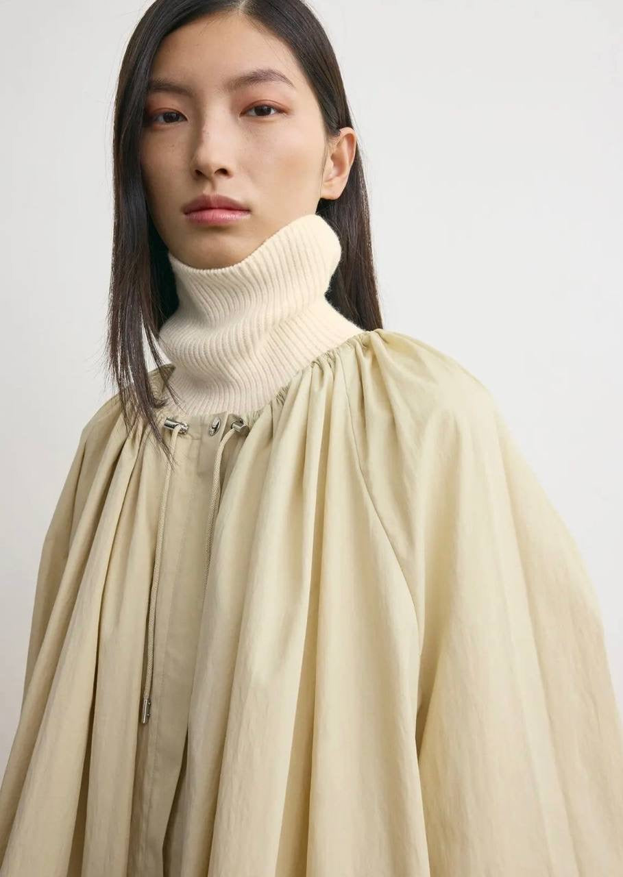 TOT Gathered Parachute Cotton Blend Trench Coat