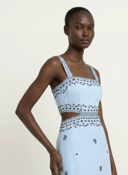 MJ Embroidered Linen Blend Cut Out Maxi Dress