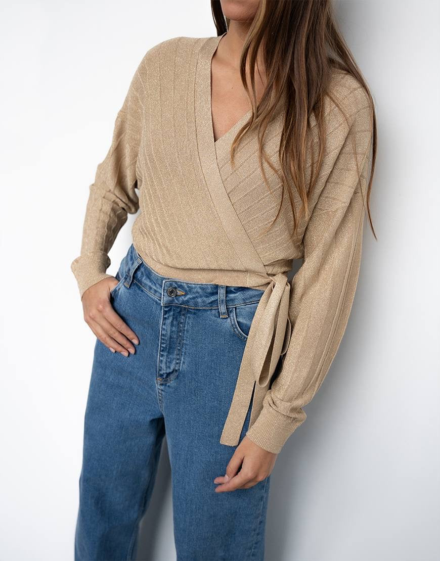 BA Braty Viscose-blend Metallic Wrap Around Cardigan Sweater