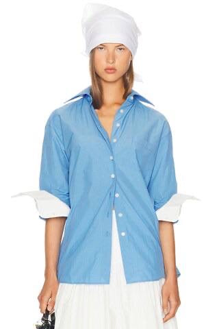 HS Classic Oversized Tech Poplin Shirt in White & Blue