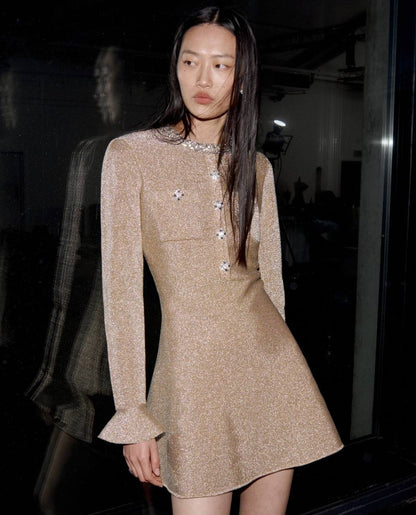 SP Gold Crystal Trim Knit Mini Dress