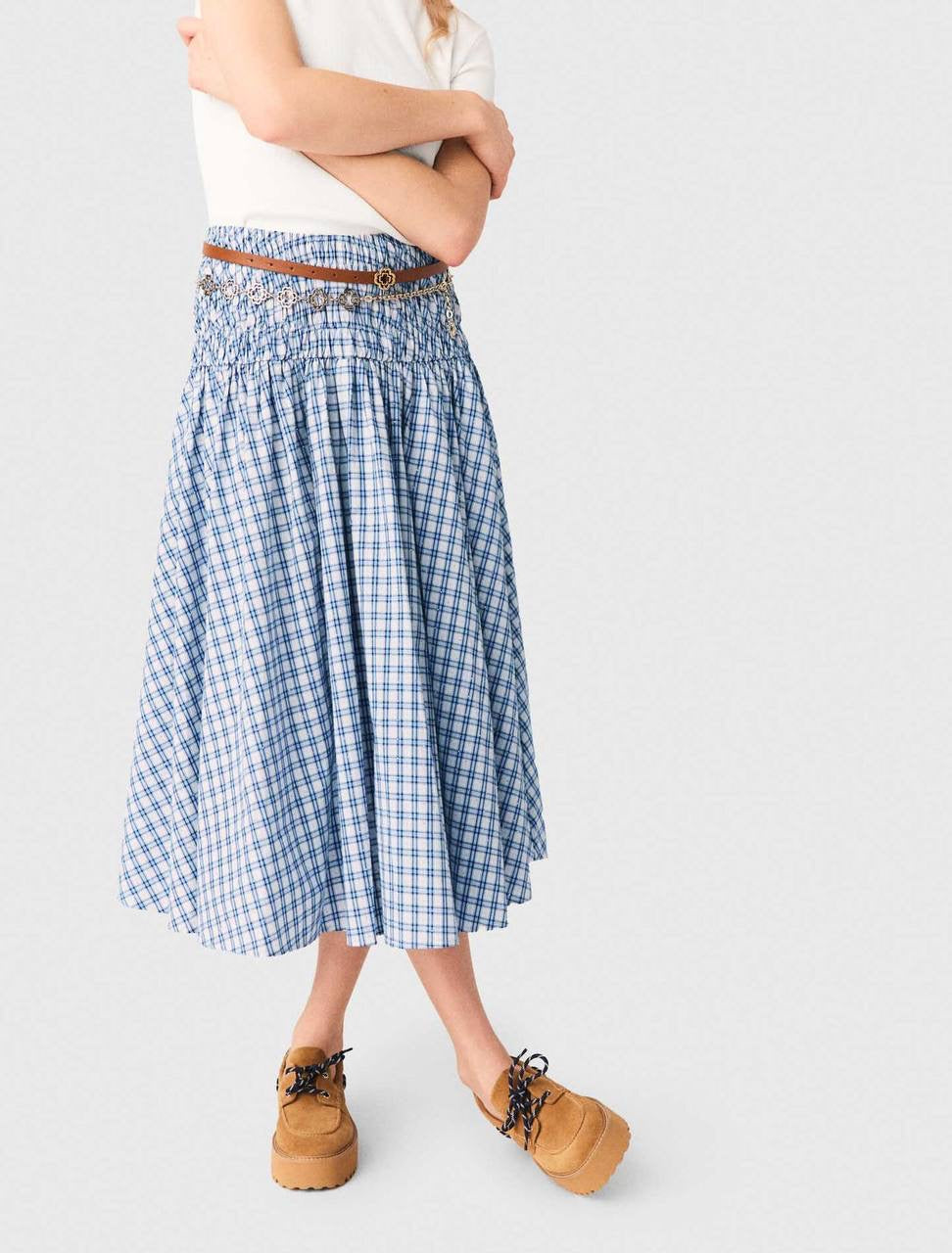 MJ Lunamimi Smocked Crop Top | Jomimi Midi Skirt | Rhinestone-embellished Gingham Cotton Set