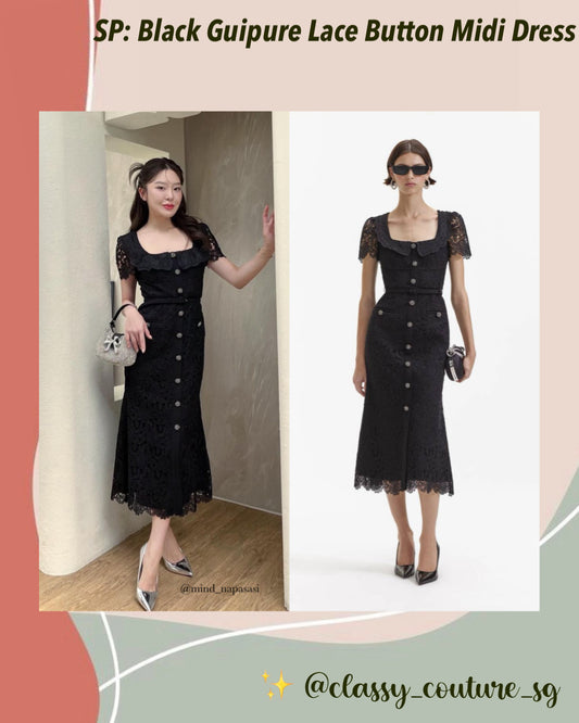 SP Black Guipure Lace Button Midi Dress