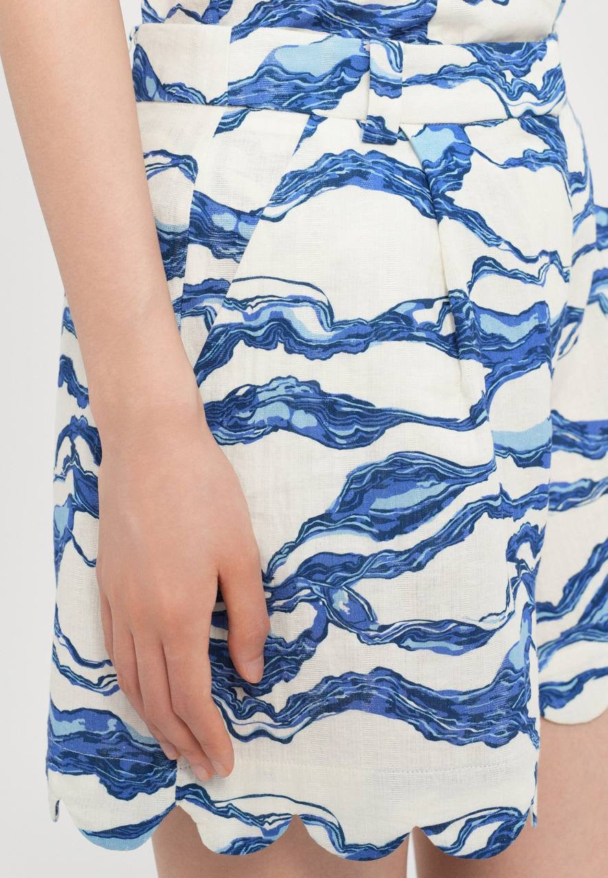 HFM Yara Tie Tank Cami Top | Petra Shorts | Sea/light blue Scallop Hem Cotton-Linen Set