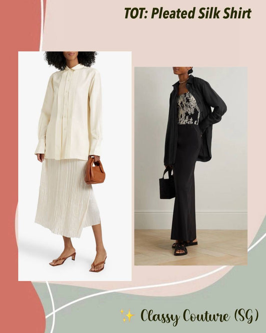 TOT Pleated Silk Long-sleeved Collared Shirt