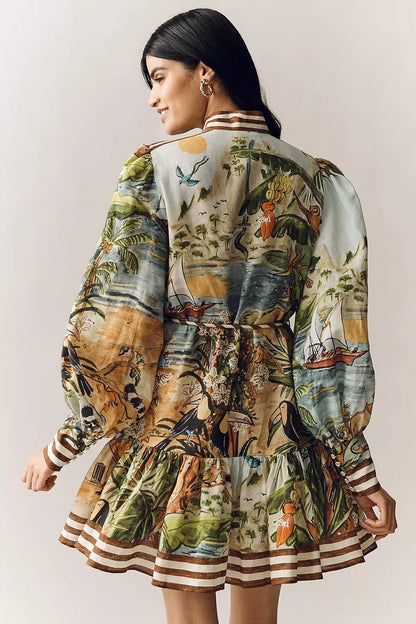 ALM Toucan Tango Yoke Ramie Mini Dress