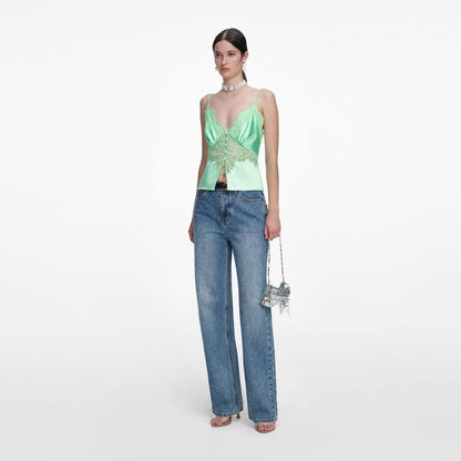 SP Green Satin Lace Cami Top
