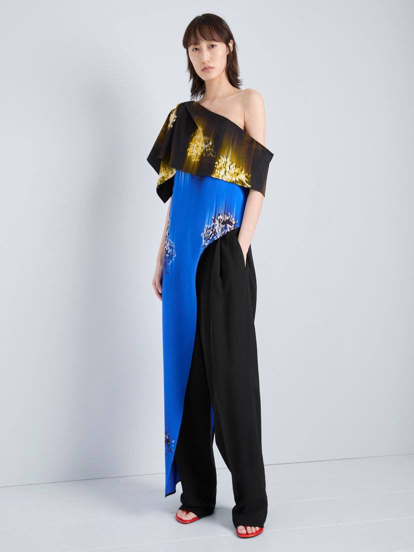 PS Haya Printed Asymmetric Draped Off Shoulder Viscose Cady Long Top