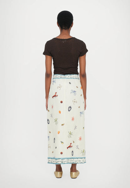 ALM Sandy Embroidered Linen Midi Skirt