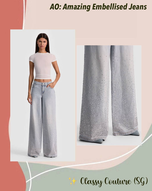 AO Amazing Embellished Low-Rise Wide Leg Jeans in Rockstar Blue