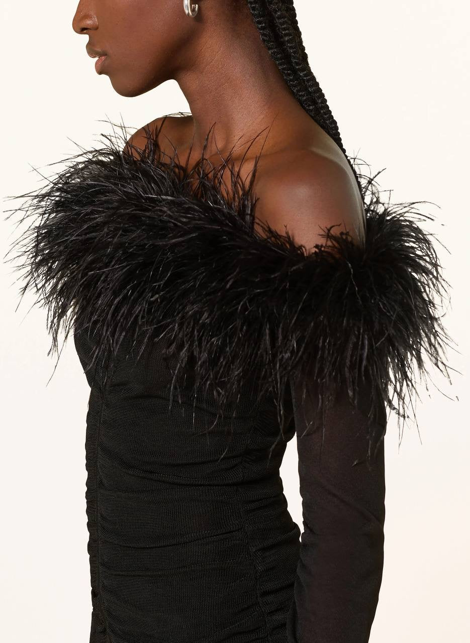 SP Feather-trim Off-shoulder Top in Knit
