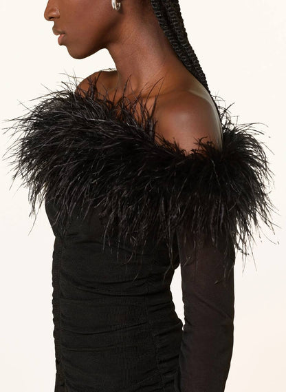SP Feather-trim Off-shoulder Top in Knit