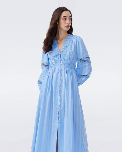 DVF Zina Long Sleeve Cotton Midi Dress