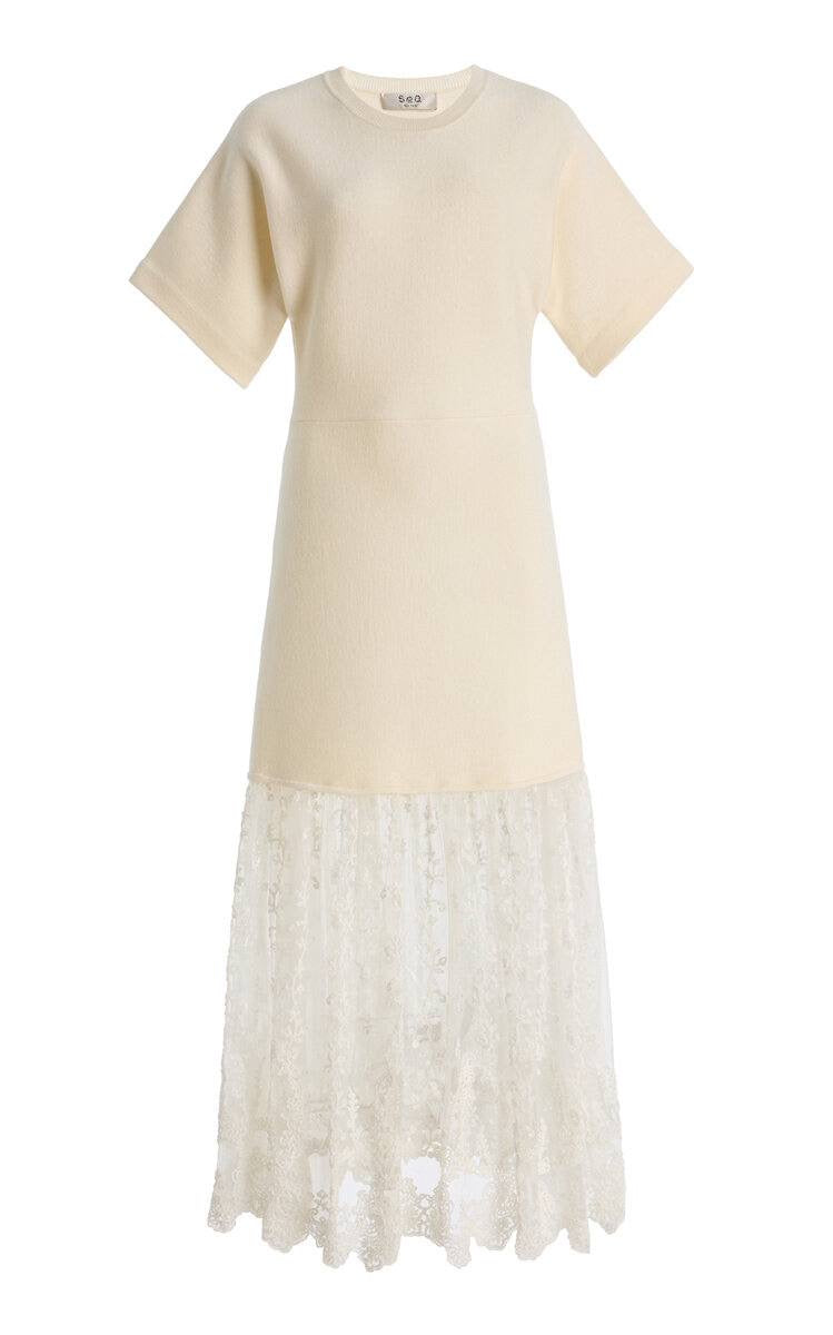 SE Diane Lace-Trimmed Merino Wool Knit Midi Maxi Dress