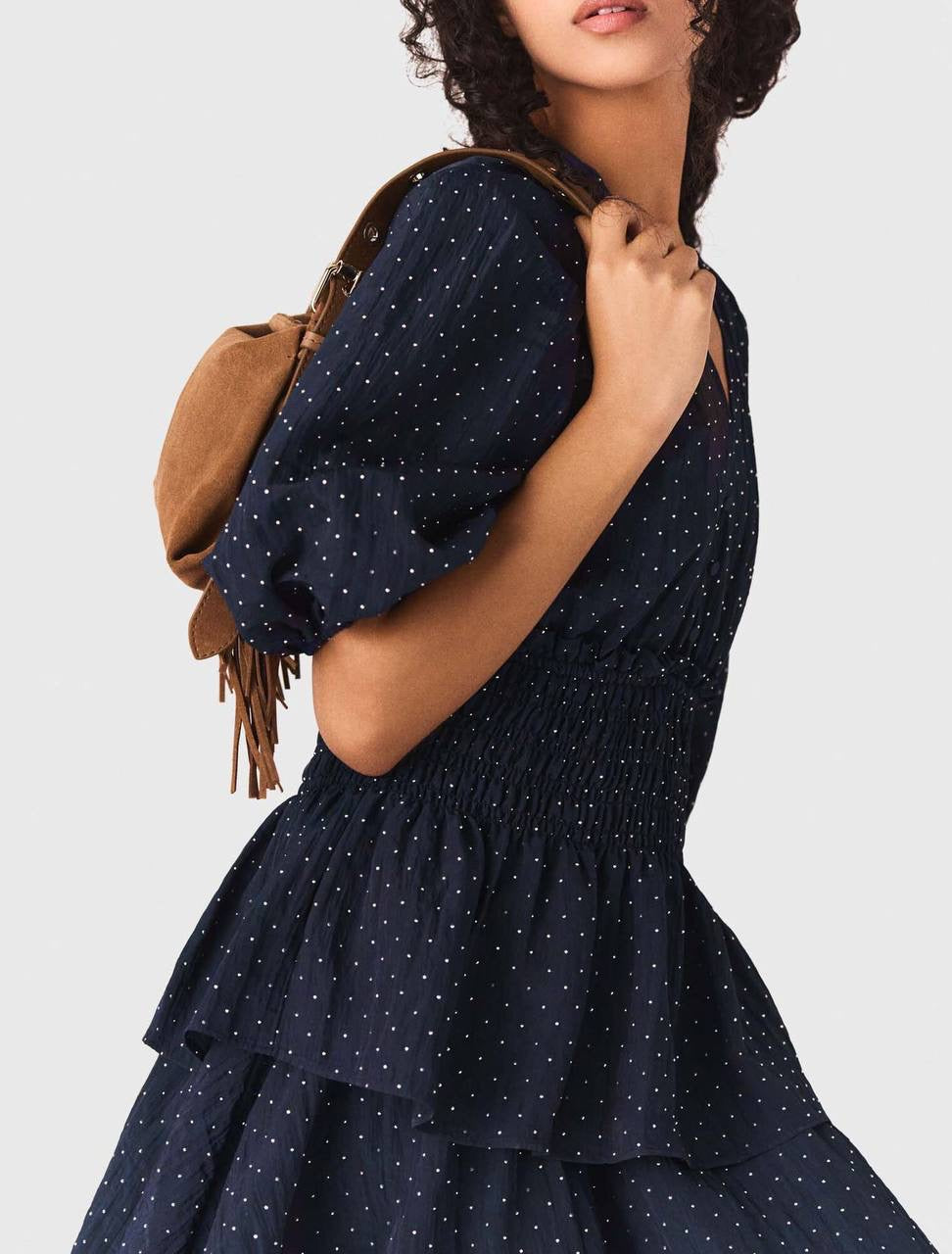 MJ Ruffle And Rhinestone Mini Dress in Navy Blue