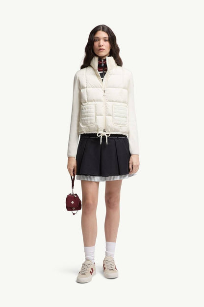 MC Square-Quilted Padded Wool Zip-Up Cardigan