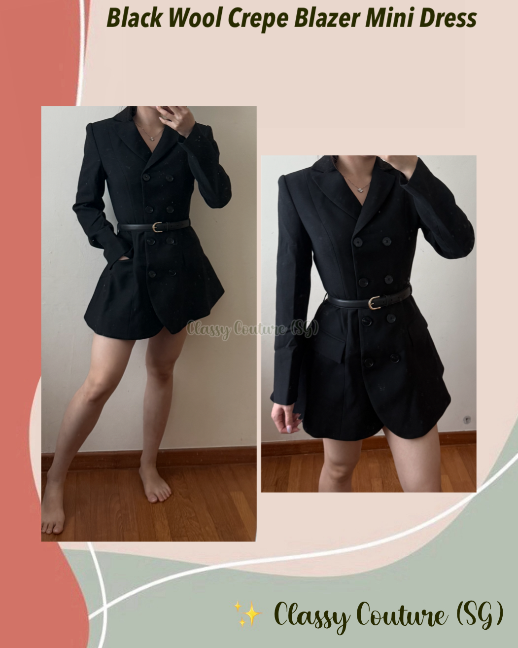 Black Wool Crepe Double-breasted Blazer Mini Dress
