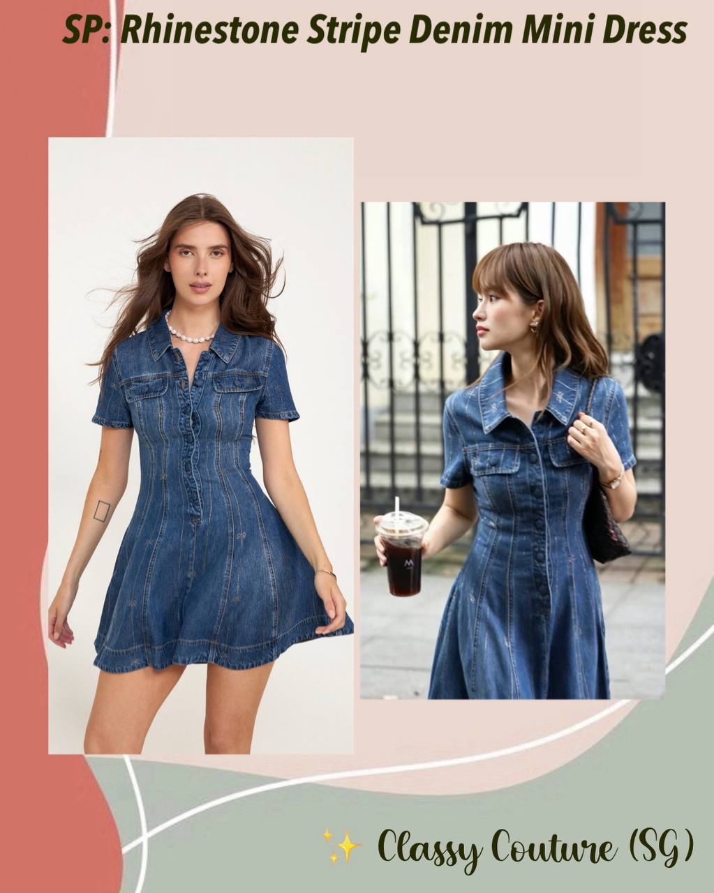 SP Rhinestone Stripe Denim Mini Dress