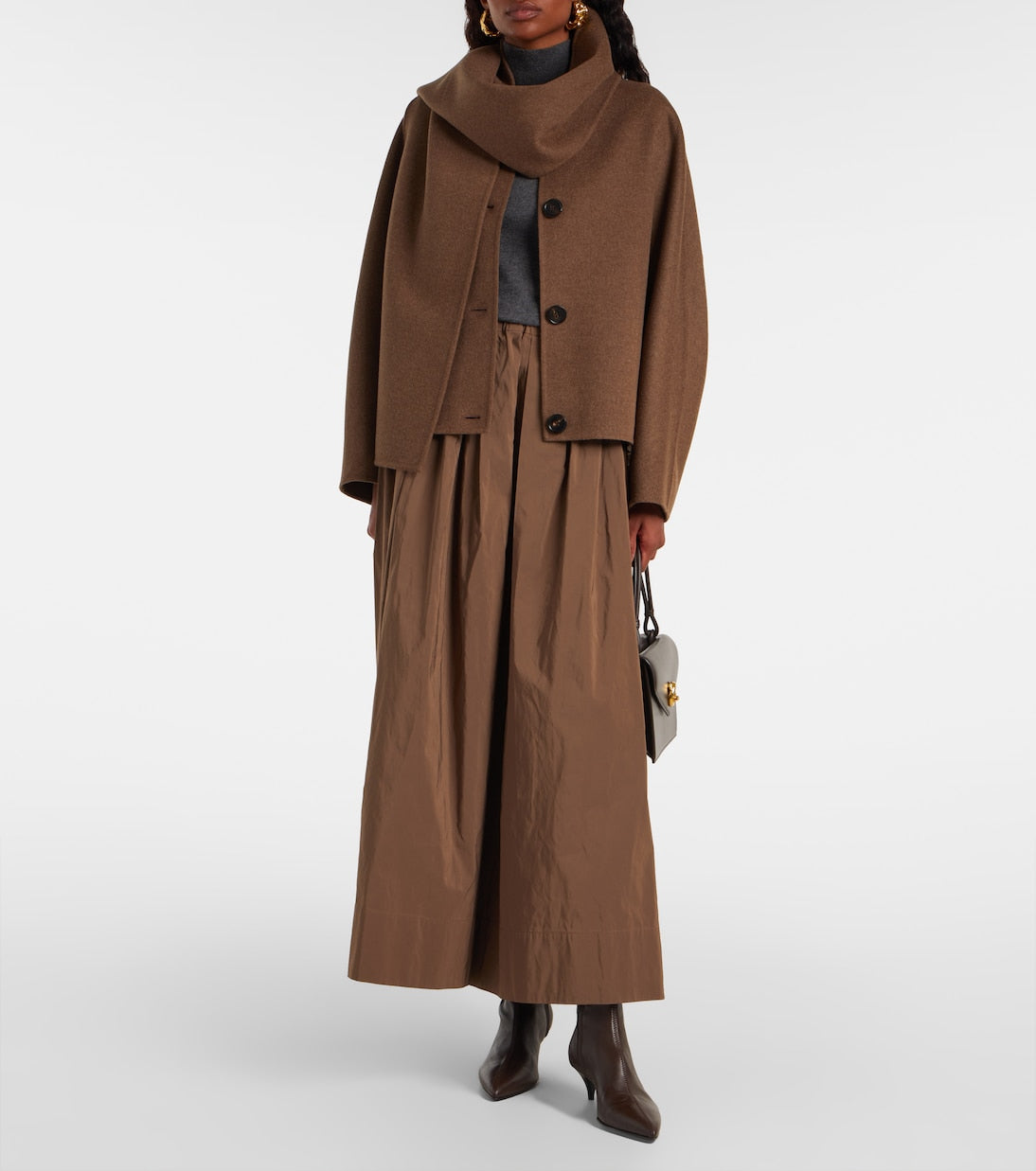 2 Colors! MM Kate Cropped Jacket (w Detachable Scarf) | Flared Midi Skirt | Double-Sided Wool Set