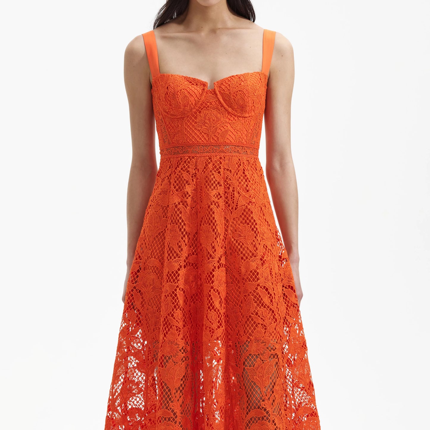 SP Orange & Blue Lace Midi Sweetheart Dress