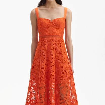 SP Orange & Blue Lace Midi Sweetheart Dress