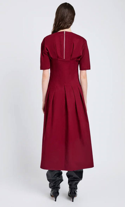 PS Ainsley Pleated Brushed Cotton Blend Twill Midi Dress