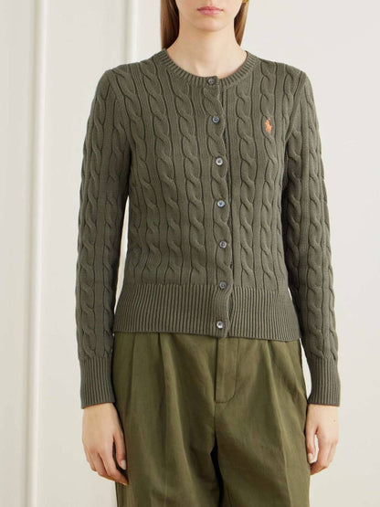 7 Colors! Cotton Cable Knit Crewneck Cardigan