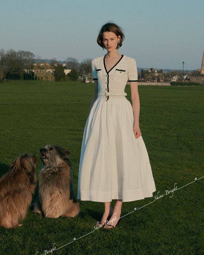 White Cotton-blend Pointelle Knit Drop-waist Midi Dress