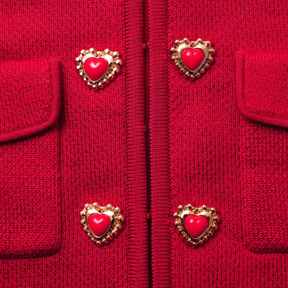 SP Red Knit Heart Buttoned Cardigan | Mini & Midi Skirt