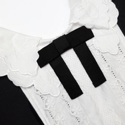 SP Black Crepe Lace Bib Mini Dress