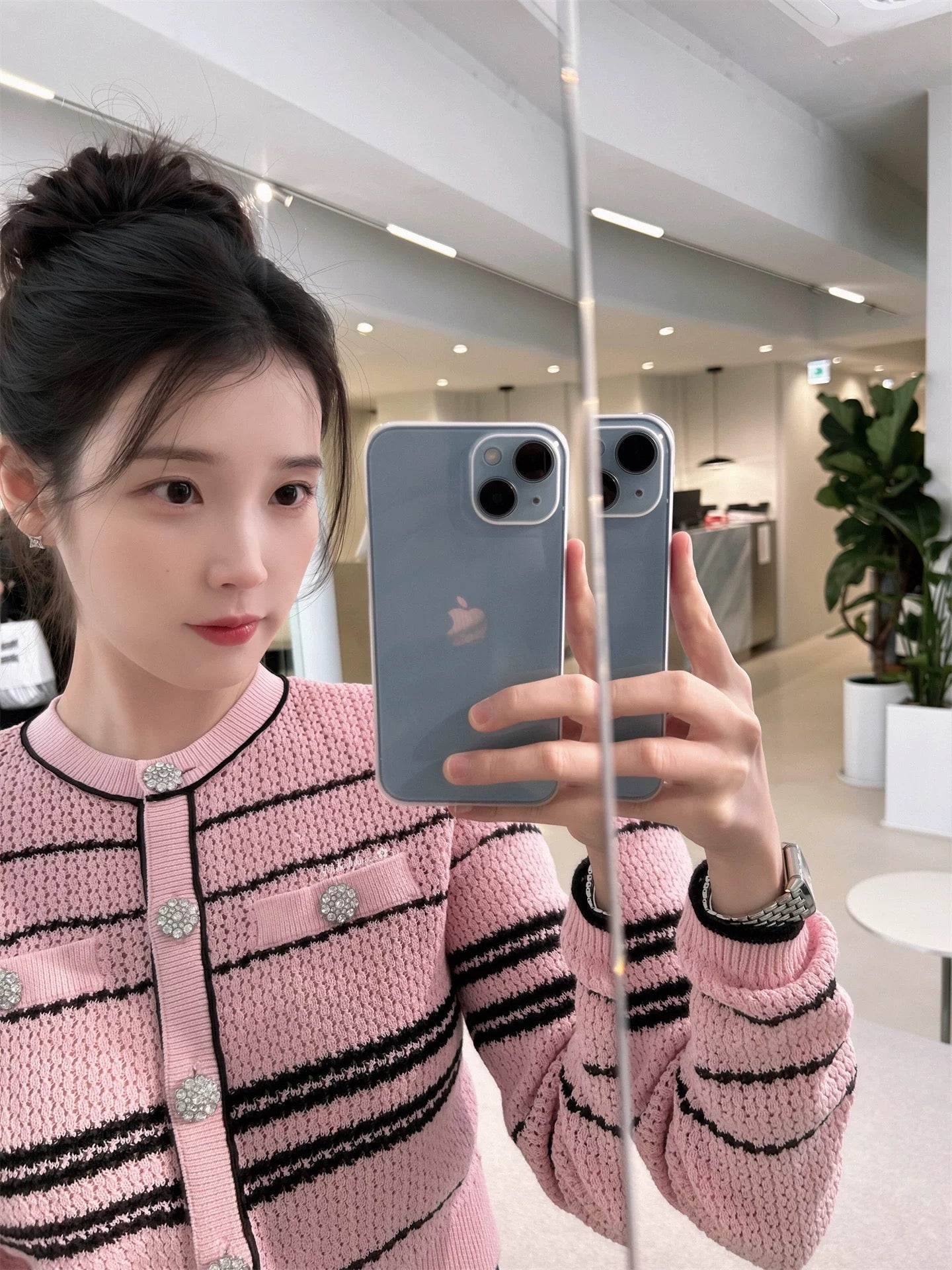 SP Pink Stripe Knit Cardigan | Mini Skirt| Jisoo Set