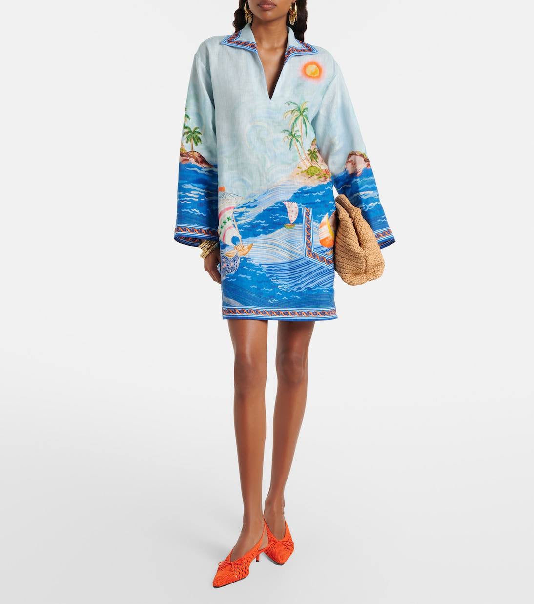 ALM Island Printed Shift Linen Mini Dress