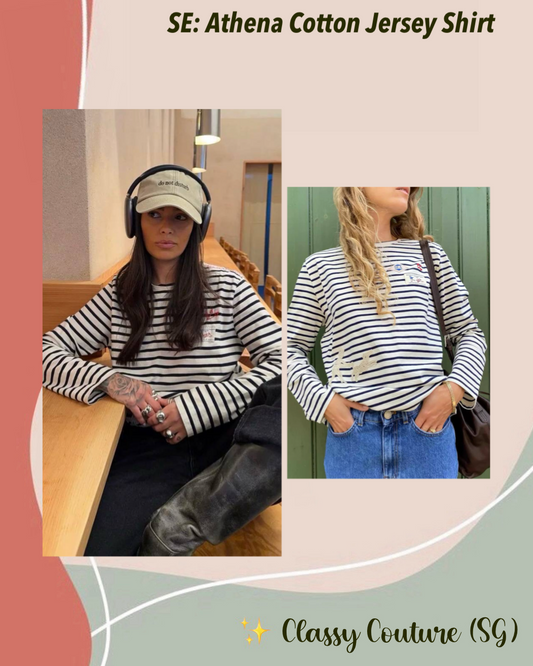 SE Athena Solid Cotton Jersey Striped Long Sleeve Shirt