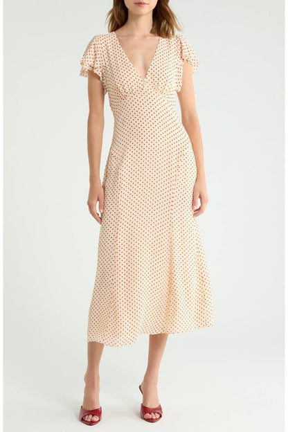 Frost Flutter Sleeve Viscose-blend Midi Dress in Polka Dot & Floral
