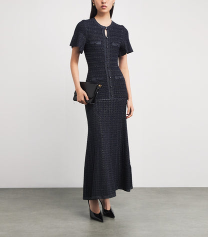 SD Diane Blue Rhinestone Viscose-blend Metallic Knit Maxi Dress