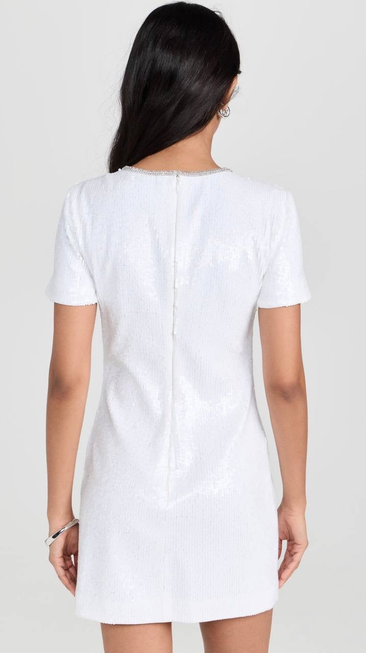 SALE! SP Jisoo White Sequin Embellished Floral Broach Keyhole Mini Dress